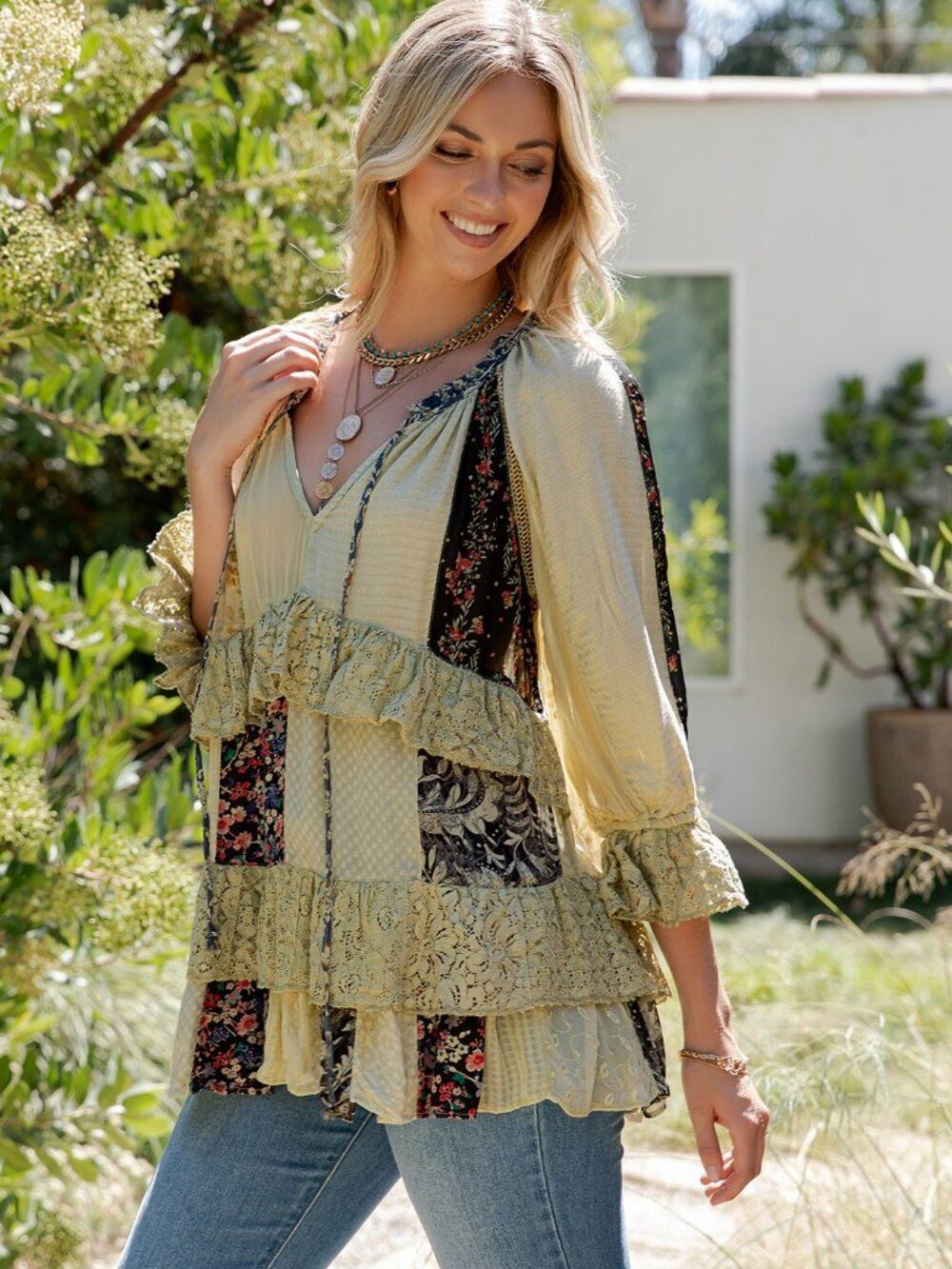 Young Threads Boho Ruffle Detail Pheasant Top Size M - Picture 2 of 7